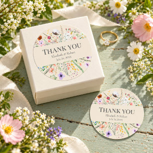 Taupe Wildflower Meadow Wedding Thank You Sticker