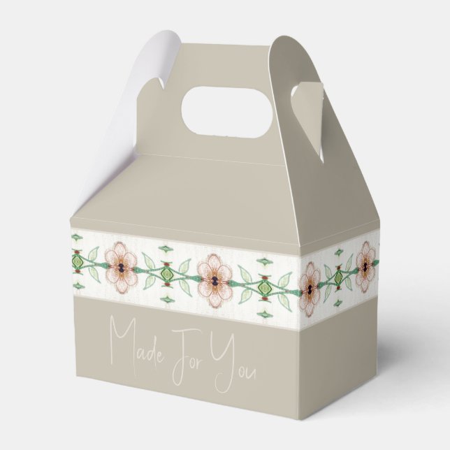 Taupe With Peach Floral Favour Box (Front Side)