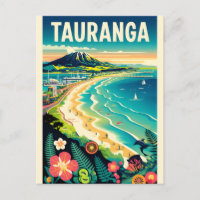 Tauranga New Zealand Retro Travel Poster Art