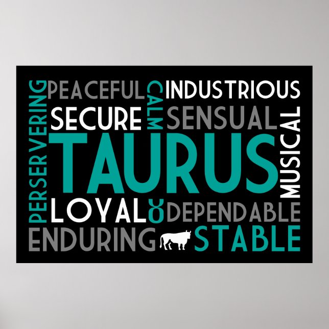 Taurus Astrology Word Collage Print (Front)