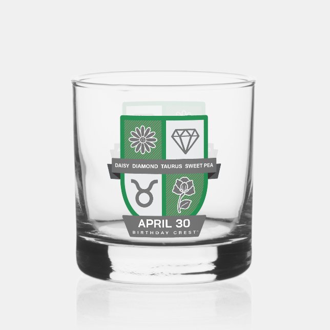 Taurus Birthday Crest™ for April 20-30 Whiskey Glass (Front)