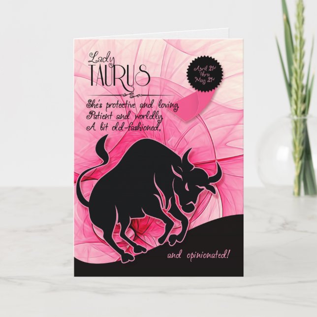 Taurus Birthday for Her Pink April 21 and May 21 Card (Front)