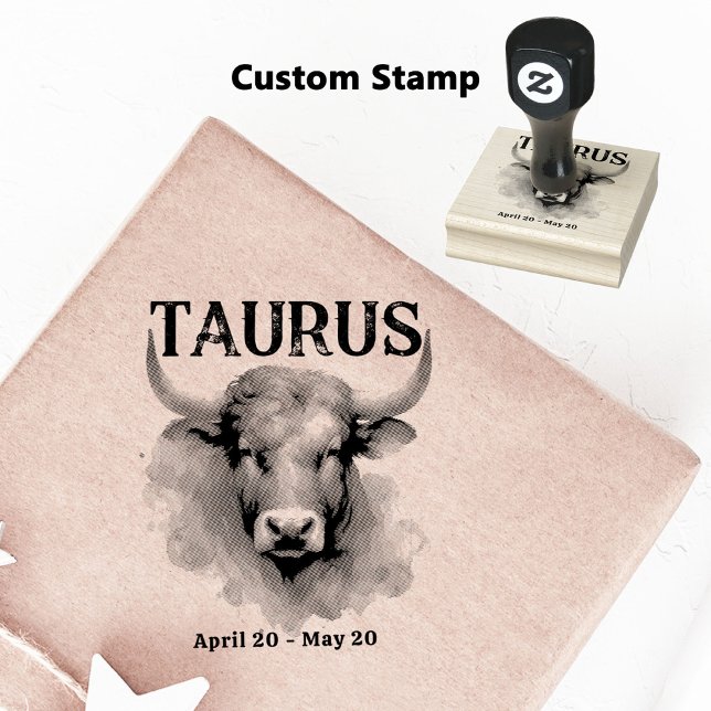 Taurus Bull Astrology Zodiac Sign Custom Birthday Rubber Stamp (Coordinate Your Taurus Zodiac-Themed Party with Extras Like This Customizable Stamp!)