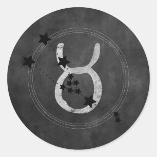 Taurus bull black stars silver zodiac symbol classic round sticker