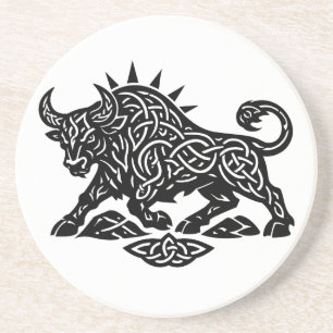 Taurus Bull Sigil — Earthbound Zodiac Inkwork Coaster