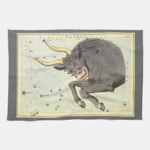 Taurus Bull, Vintage Constellation Urania's Mirror Tea Towel