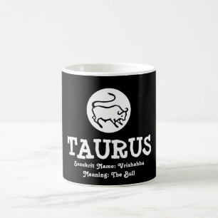 Taurus Bull Vrishabha Sanskrit Meaning Black White Coffee Mug