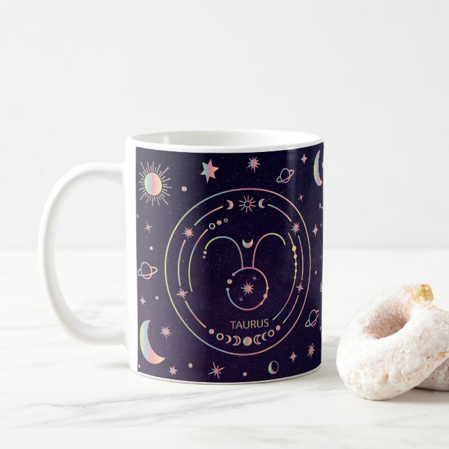 Taurus Bull zodiac horoscope funny nutrition facts Coffee Mug (With Donut)