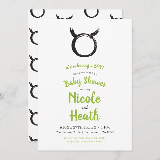 Taurus Bull Zodiac Spring Astrology Baby Shower  Invitation (Front/Back)