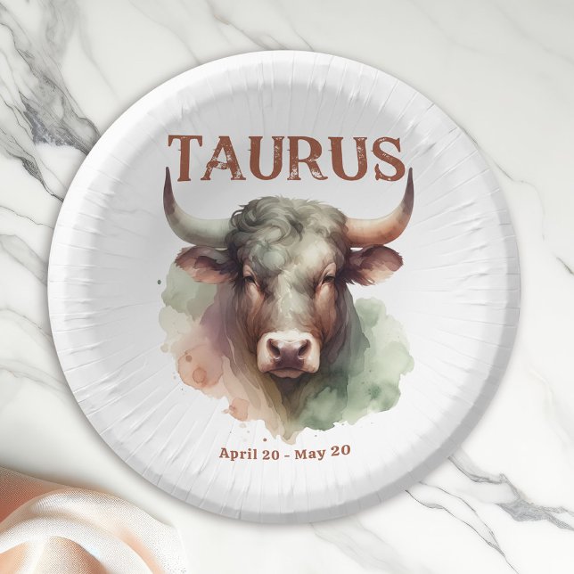 Taurus Bull Zodiac Themed Birthday Party Paper Plate (Coordinate Your Taurus Zodiac-Themed Party with Extras Like These Paper Bowls!)