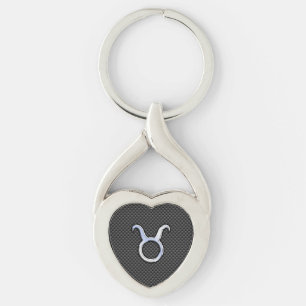 Taurus Chrome Like Zodiac Sign on Carbon Fibre Key Ring