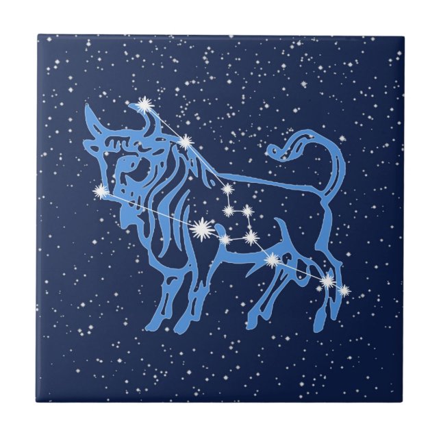 Taurus Constellation and Sun Sign with Stars Ceramic Tile (Front)