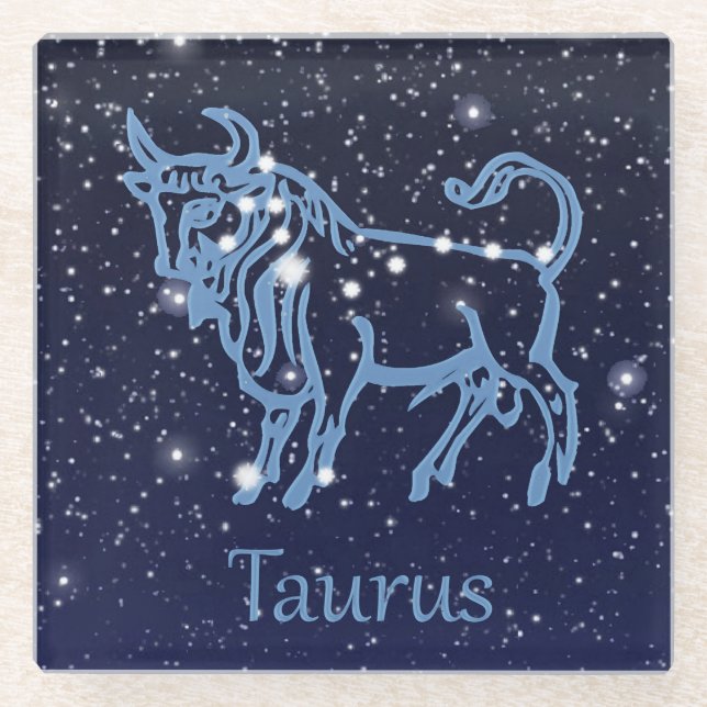 Taurus Constellation and Zodiac Sign with Stars Glass Coaster (Front)