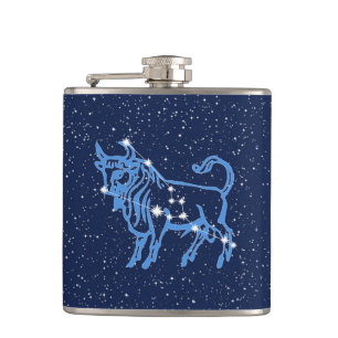 Taurus Constellation and Zodiac Sign with Stars Hip Flask
