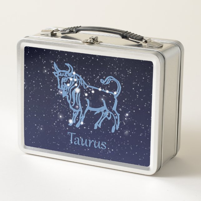 Taurus Constellation and Zodiac Sign with Stars Metal Lunch Box (Front)