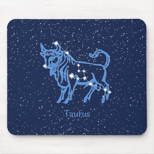 Taurus Constellation and Zodiac Sign with Stars Mouse Pad (Front)