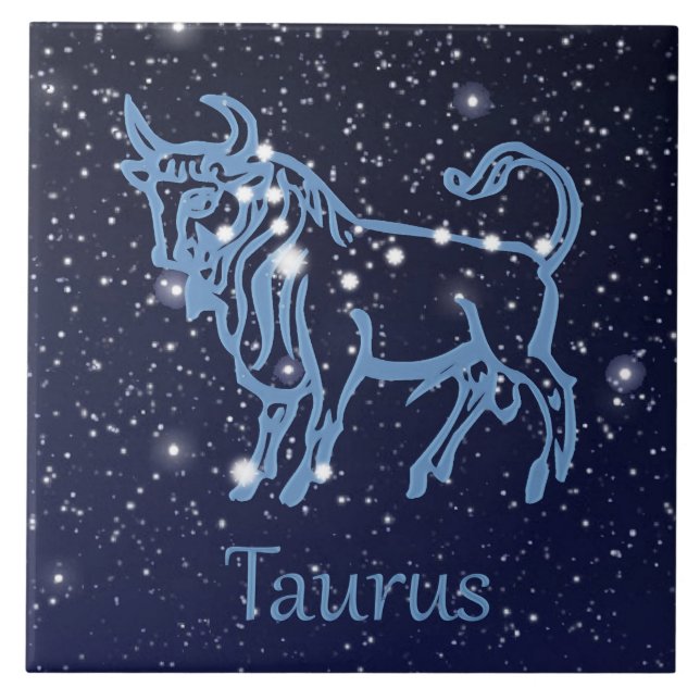 Taurus Constellation and Zodiac Sign with Stars Tile (Front)