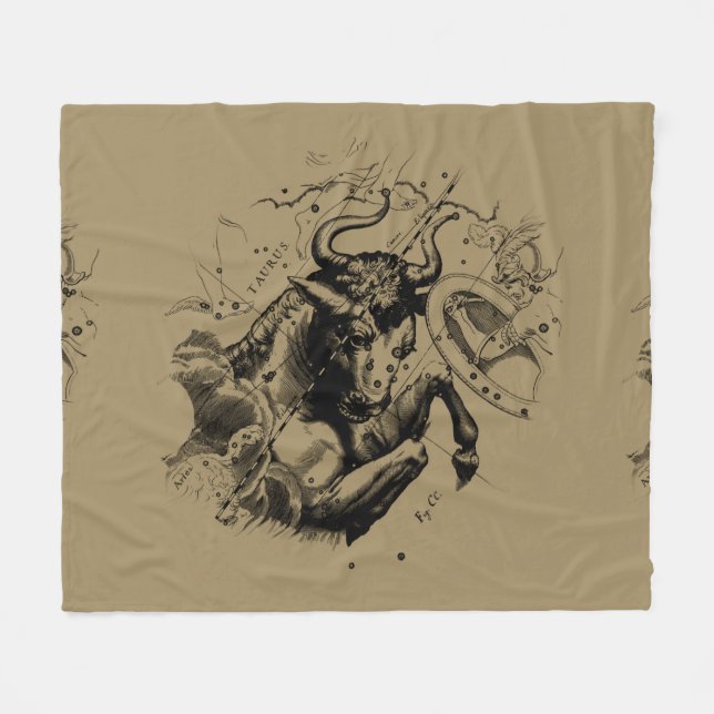 Taurus Constellation Hevelius 1690 Engraving Fleece Blanket (Front (Horizontal))