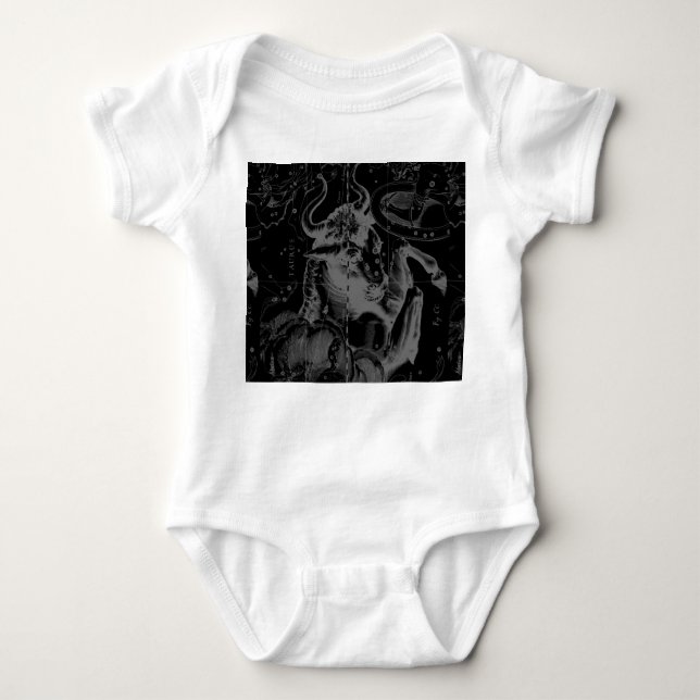 Taurus Constellation Hevelius 1690 on Black Baby Bodysuit (Front)