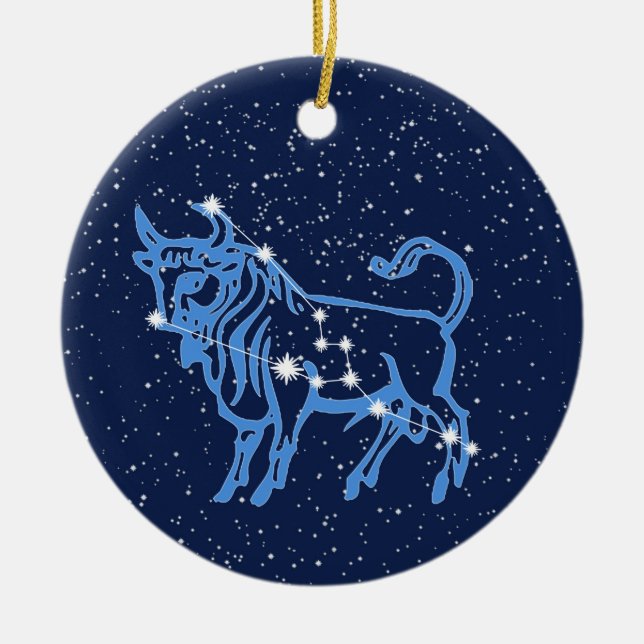 Taurus Constellation & Zodiac Sign with Stars Ceramic Ornament (Front)