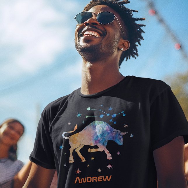 Taurus Constellation Zodiac Watercolor Star Galaxy T-Shirt (Creator Uploaded)