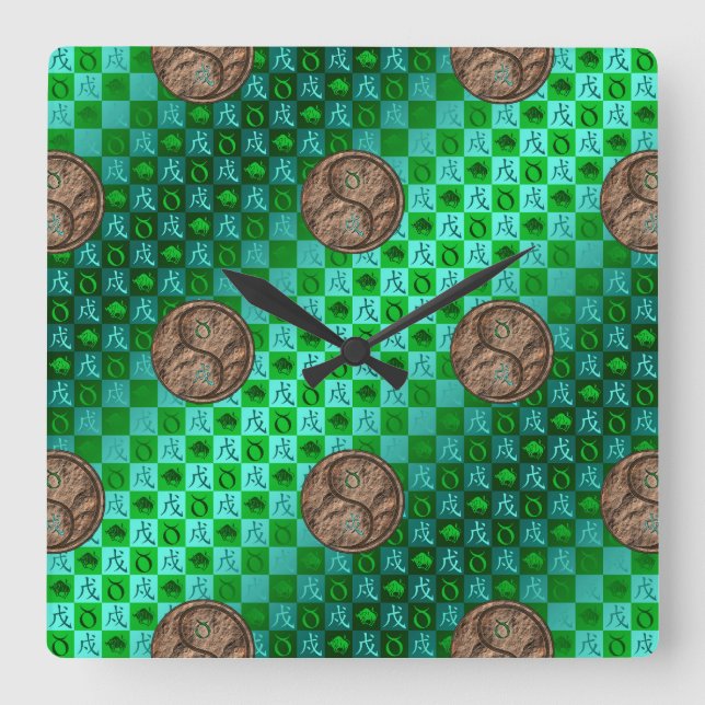 Taurus & Earth Dog Square Wall Clock (Front)