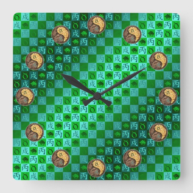 Taurus & Fire Dog Square Wall Clock (Front)