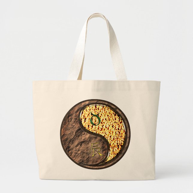 Taurus & Fire Dragon Large Tote Bag (Front)