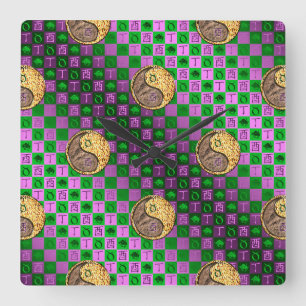 Taurus & Fire Rooster Square Wall Clock
