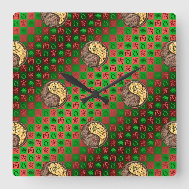 Taurus & Fire Tiger Square Wall Clock (Front)