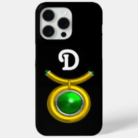 TAURUS /GOLD,GREEN EMERALD ZODIAC JEWEL MONOGRAM