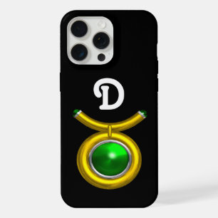 TAURUS /GOLD,GREEN EMERALD ZODIAC JEWEL MONOGRAM iPhone CASE