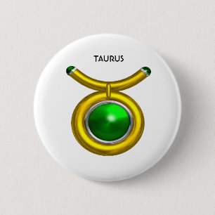 TAURUS /GOLD,GREEN EMERALD ZODIAC SIGN JEWEL 6 CM ROUND BADGE