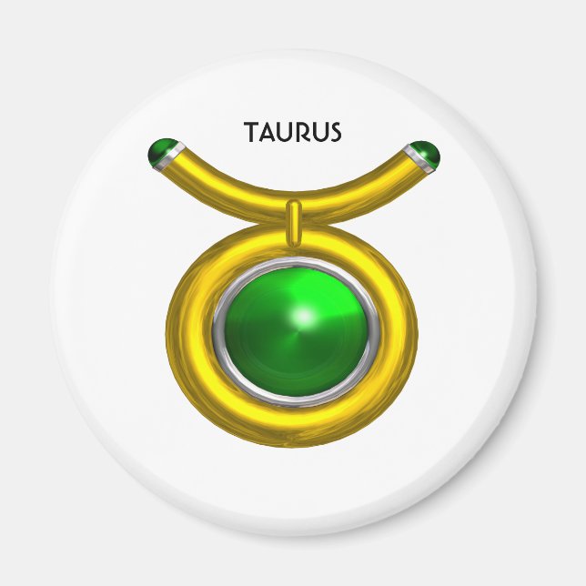 TAURUS /GOLD,GREEN EMERALD ZODIAC SIGN JEWEL MAGNET (Front)