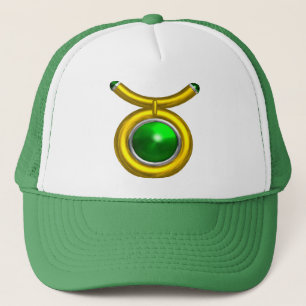 TAURUS /GOLD,GREEN EMERALD ZODIAC SIGN JEWEL TRUCKER HAT