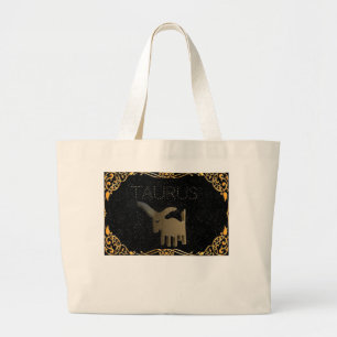 Taurus golden sign large tote bag