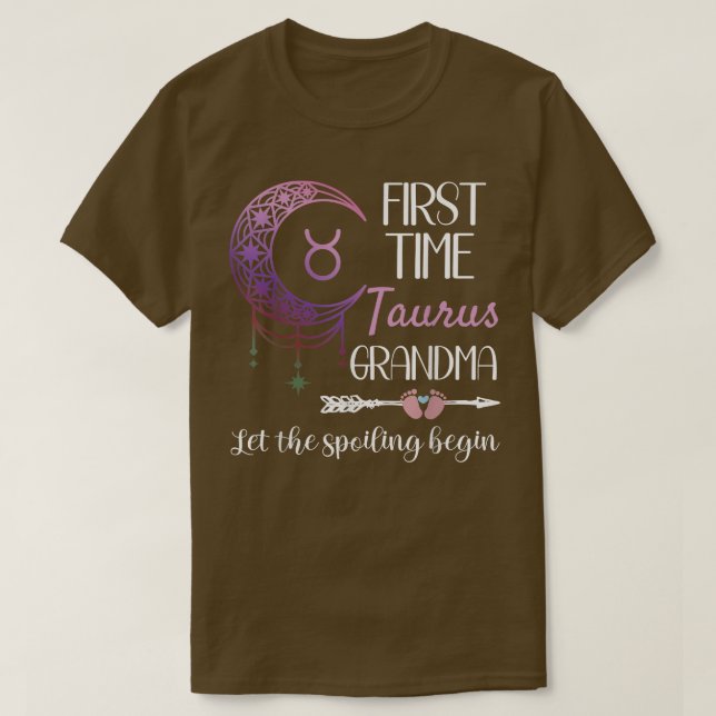 Taurus Grandma Pregnancy Announcement Zodiac 1st T T-Shirt (Design Front)
