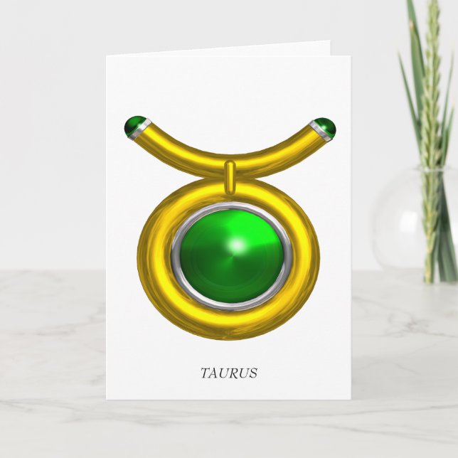 TAURUS / GREEN EMERALD GOLD ZODIAC BIRTHDAY JEWEL CARD (Front)