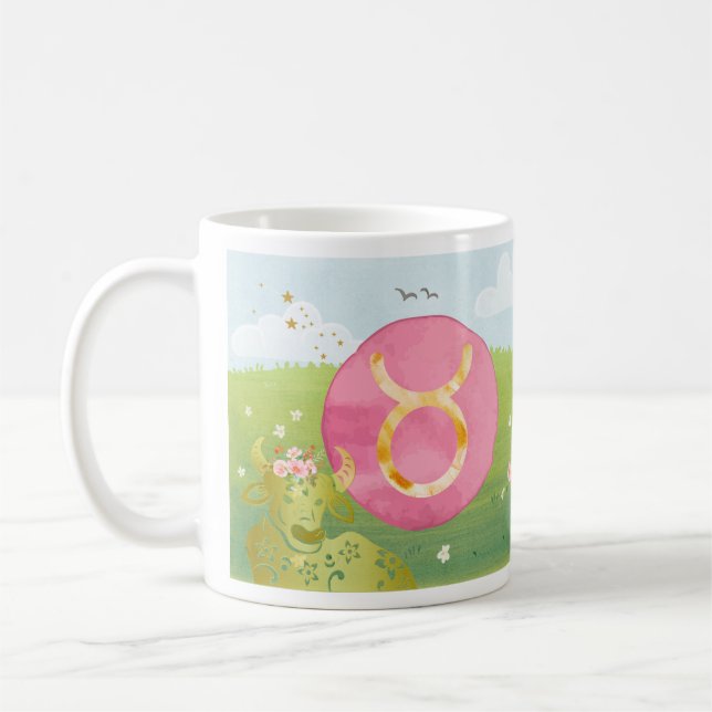Taurus Green Pink Astrology Zodiac Sign Coffee Mug (Left)