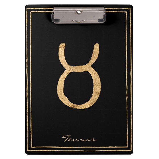 Taurus hammered gold stylised astrology symbol clipboard (Front)