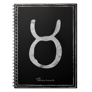 Taurus hammered silver stylised astrology symbol notebook