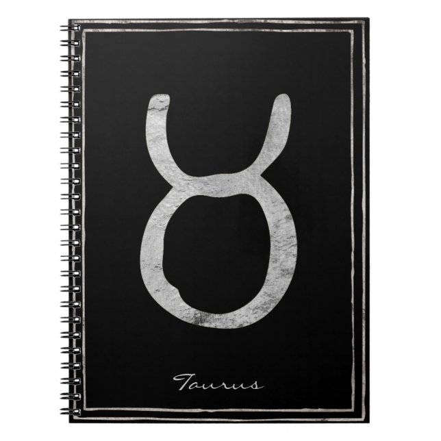 Taurus hammered silver stylised astrology symbol  notebook (Front)