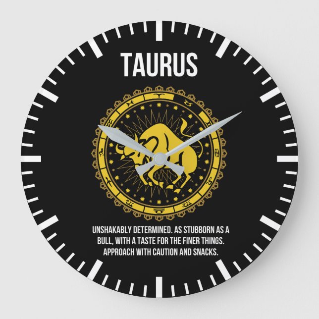 Taurus - Horoscope, Funny Zodiac Sign Humour Large Clock (Front)