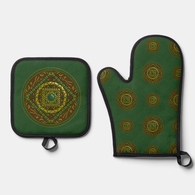 Taurus Mandala Oven Mitt & Pot Holder Set (Front)