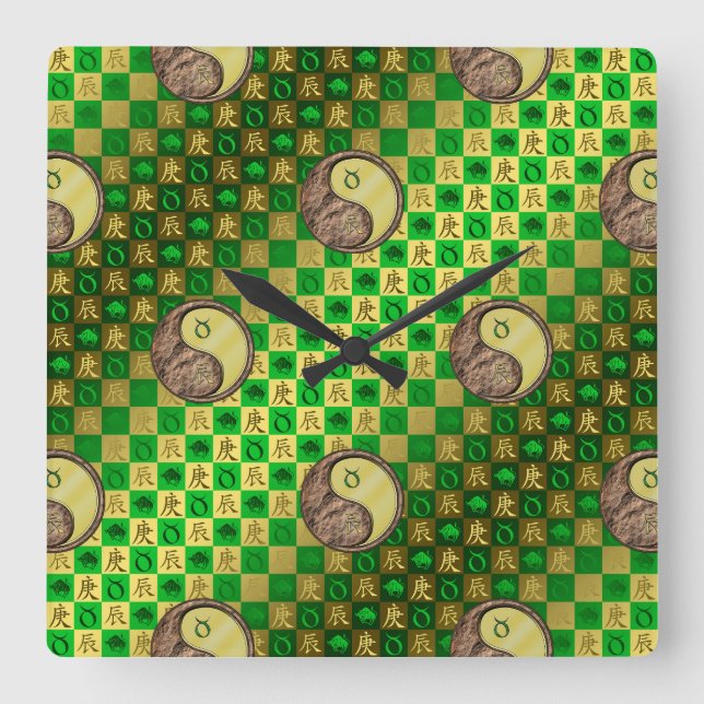 Taurus & Metal Dragon Square Wall Clock (Front)