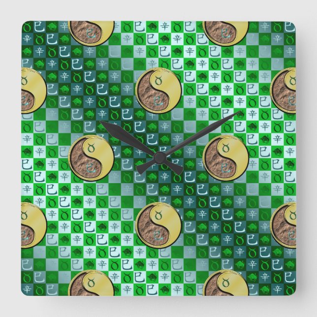 Taurus & Metal Snake Square Wall Clock (Front)