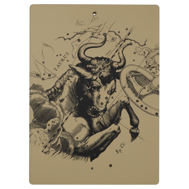 Taurus Sign Constellation Hevelius circa 1690 Clipboard (Back)