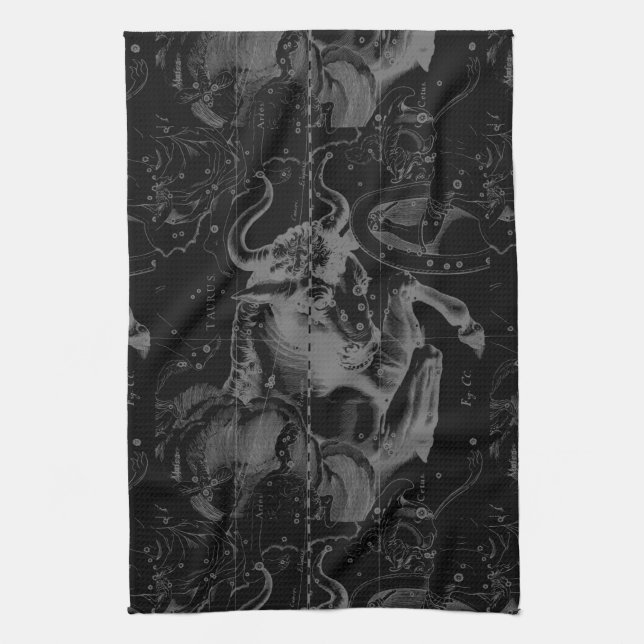 Taurus Sign Constellation Hevelius circa 1690 Tea Towel (Vertical)