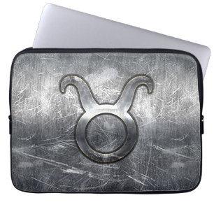 Taurus Sign in Silver Grunge Distressed Style Laptop Sleeve