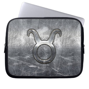 Taurus Sign in Silver Grunge Distressed Style Laptop Sleeve